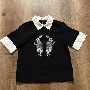 Victoria Beckham for Target black and white Alice in Wonderland rabbit blouse XS